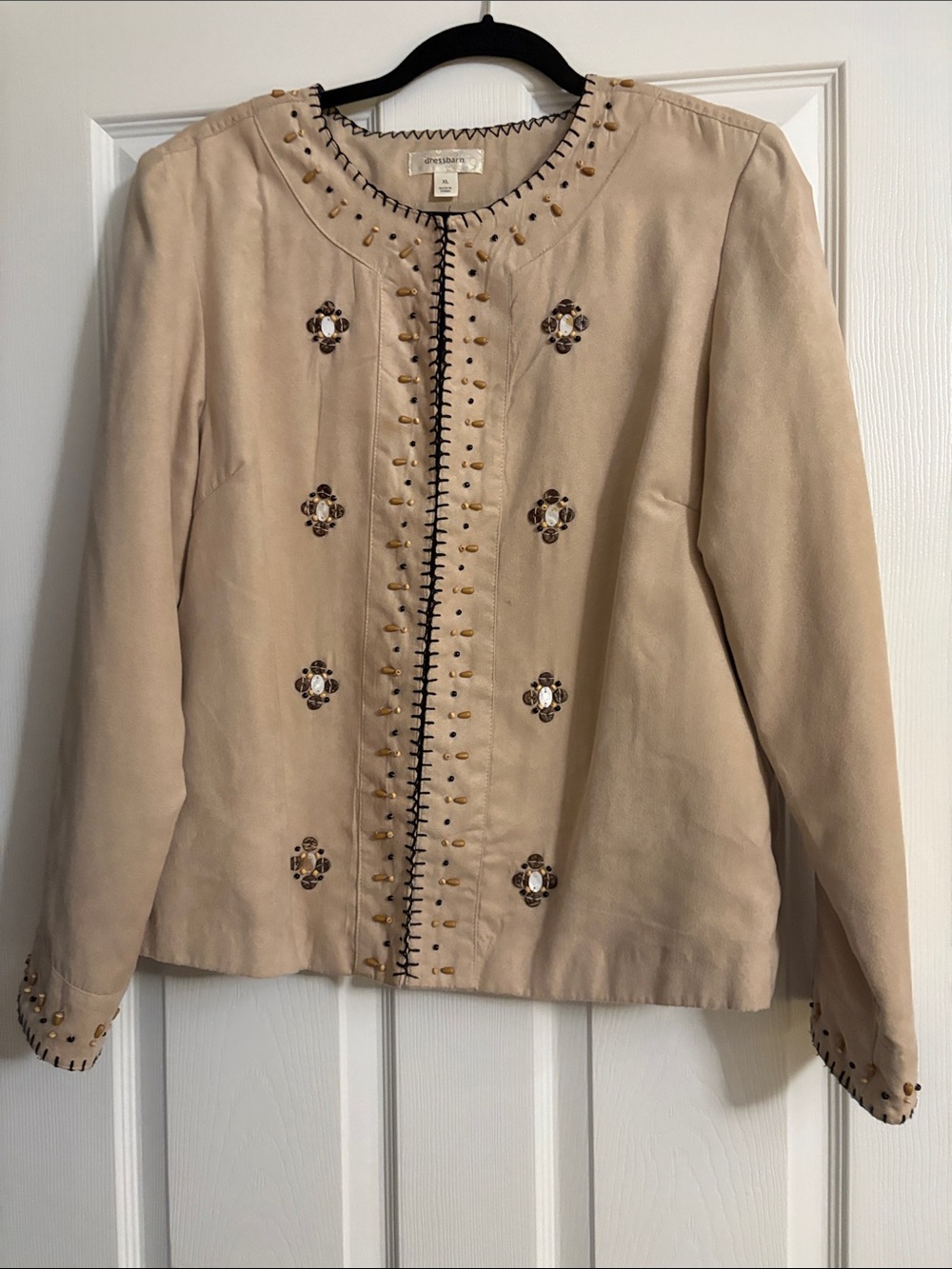 Dress Barn - Beige Embellished Open-Front Jacket